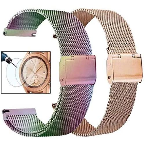 Valkit Compatible Galaxy Watch 42mm/Galaxy Active 2/Galaxy Watch 3 41mm Bands, 20mm Stainless Steel Wrist Band Metal Strap for Galaxy Watch 42mm/Galaxy Watch 3 41mm/Galaxy Active 2,Rose Gold+Colorful