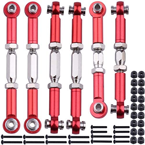 Hobbypark Aluminum Adjustable Tie Rods Toe Links Set Linkage Steel Turnbuckles for Arrma 1/10 Granite 4X4 Replacement (6-Pack) (Red)