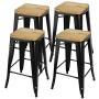ZENY Set of 4 Metal Bar Stools 26'' Counter Height with Wooden Seat Stackable Indoor/Outdoor Barstools, 330 lbs Capacity