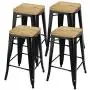ZENY Set of 4 Metal Bar Stools 26'' Counter Height with Wooden Seat Stackable Indoor/Outdoor Barstools, 330 lbs Capacity