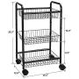 SONGMICS 3-Tier Metal Rolling Cart on Wheels with Baskets, Lockable Utility Trolley with Handles for Kitchen Bathroom Closet, Storage with Removable Shelves, Black UBSC03BK