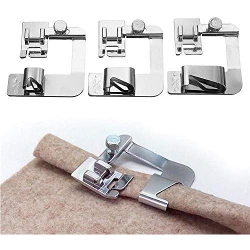 YEQIN 3 Pcs Adjustable Rolled Hem Foot (1 Inch, 1/2 Inch, 3/4 Inch) Sewing Machine Presser Foot Hemmer Foot Set for Singer Brother Janome Babylock Juki