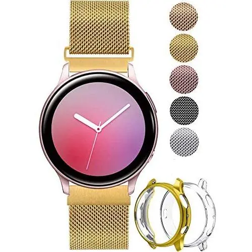 Compatible for Samsung Galaxy Active 2 Watch Band 40mm with [2 Pack] Case, Mesh Loop Replacement Bracelet Strap + Soft TPU Bumper Screen Protector Cover for Samsung Active 2