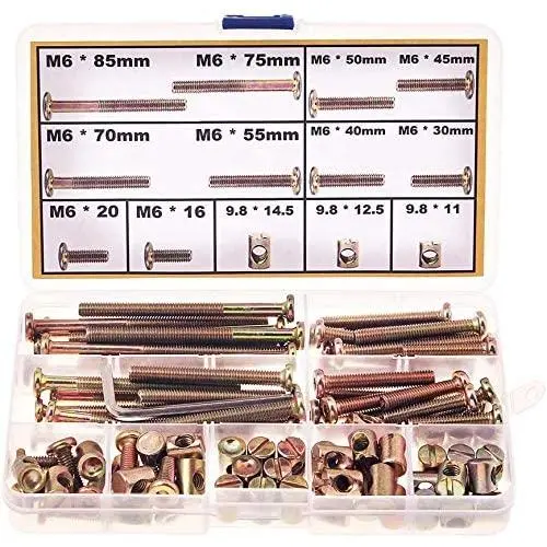 Crib Screws and Bolts Replacement-M6 Bolts Nuts Hardware Kit for Baby Crib Bed Cot Bunk Furniture Assembly 16mm 20mm 30mm 40mm 45mm 50mm 55mm 70mm 75mm 85mm with M6 Barrel Nuts (16MM-85MM)