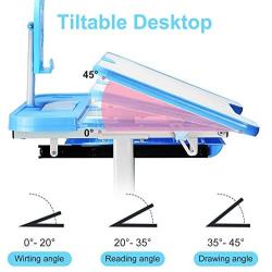 Kids Desk and Chair Set, Height Adjustable Students Desk with Tilt Desktop & Metal Hook & LED Lamp & Book-Stand and Storage Drawer for Boys Girls Blue