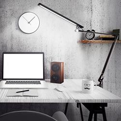 Amzrozky Drafting Table Lamp,Metal Architect LED Desk Lamp, Swing Arm Task Lamp with Clamp,Eye-Care Dimmable Office Light with 5 Color 5 Brightness,Touch Control,Memory Function,Black