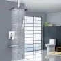 EMBATHER Shower System with Waterfall Tub Spout- Ceiling Shower Tub Faucet Set with 12 Inches Rain Showerhead and Handheld, Polished Chrome (Valve Included)