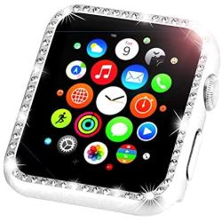 Leotop Compatible with Apple Watch Case 42mm, Metal Bumper Protective Cover Frame Accessories Women Girl Bling Shiny Crystal Rhinestone Diamond Compatible iWatch Series 3/2/1 (Diamond Silver, 42mm)