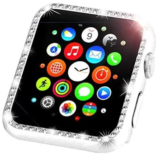 Leotop Compatible with Apple Watch Case 38mm, Metal Bumper Protective Cover Frame Accessories Women Girl Bling Shiny Crystal Rhinestone Diamond Compatible iWatch Series 3/2/1(Diamond Silver, 38mm)