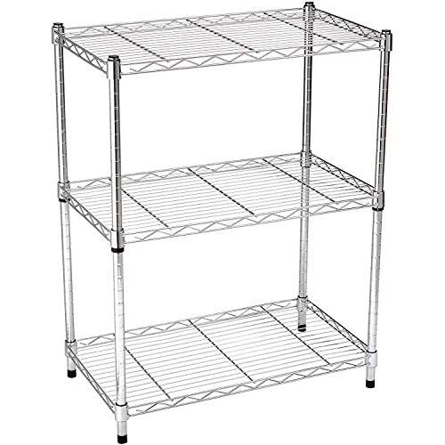 Amazon Basics 3-Shelf Adjustable, Heavy Duty Storage Shelving Unit (250 lbs loading capacity per shelf), Steel Organizer Wire Rack, Chrome (23.3L x 13.4W x 30H) Amazon Basics 3-Shelf Adjustable, Heavy Duty Storage Shelving Unit (250 lbs loading capacity per shelf), Steel Organizer Wire Rack, Chrome (23.3L x 13.4W x 30H)