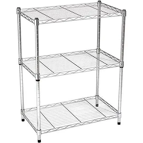 Amazon Basics 3-Shelf Adjustable, Heavy Duty Storage Shelving Unit (250 lbs loading capacity per shelf), Steel Organizer Wire Rack, Chrome (23.3L x 13.4W x 30H)