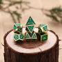 Hestya 7 Pieces Metal Dices Set DND Game Polyhedral Solid Metal D&D Dice Set with Storage Bag and Zinc Alloy with Enamel for Role Playing Game Dungeons and Dragons, Math Teaching (Gold Edge Green)