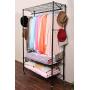 Homdox 3-Tiers Big Size Heavy Duty Wire Shelving Unit Garment Rack with Hanger Bar Wheels+2 Pair Side Hooks,Black