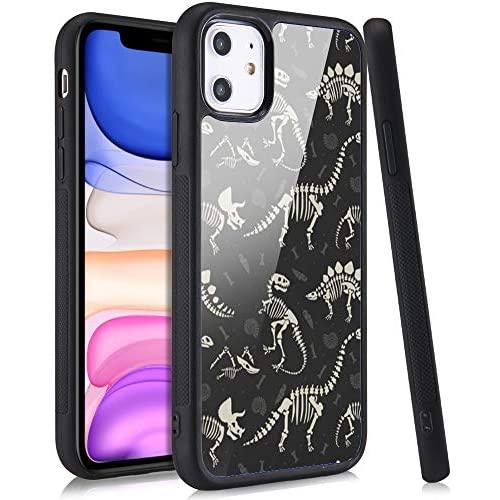 LuGeKe Dinosaur Skull Print Phone Case for iPhone 6/iPhone 6S,Dino Fossils Patterned Case Cover,Soft Silicone Case with Metal Sheet Anti-Stratch Bumper Protective Girls Phonecase(Dinosaur Bones)