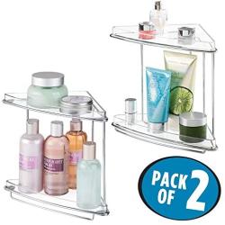 mDesign Metal 2-Tier Corner Storage Organizing Caddy Stand for Bathroom Vanity Countertops, Shelving or Under Sink - Free Standing, 2 Shelves, 2 Pack - Clear/Chrome