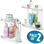 mDesign Metal 2-Tier Corner Storage Organizing Caddy Stand for Bathroom Vanity Countertops, Shelving or Under Sink - Free Standing, 2 Shelves, 2 Pack - Clear/Chrome