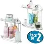 mDesign Metal 2-Tier Corner Storage Organizing Caddy Stand for Bathroom Vanity Countertops, Shelving or Under Sink - Free Standing, 2 Shelves, 2 Pack - Clear/Chrome