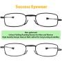 Reading Glasses 2 Pair Black and Gunmetal Readers Compact Folding Unisex Glasses for Reading Case Included