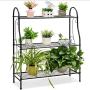 Giantex 3-Tier Metal Plant Stand, Scrollwork Design, Indoor & Outdoor Flower Rack, Multifunctional Home Storage Organizer Shelf, Pot Holder with Built-in Handles (Black)