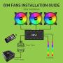 GIM 140mm RGB Case Fan, Triple Gaming PC Fan with High Airflow, 5V Addressable LED Quiet Coolers Motherboard Sync, Adjustable Colorful Fans with Controller, KB-140, Black