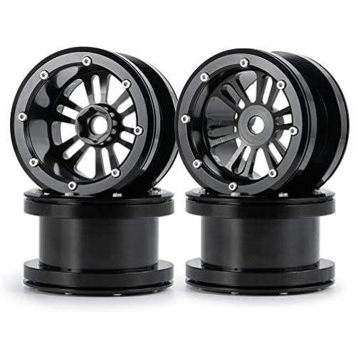 Que-T 4pcs/Set RC Beadlock Wheel Rims, 2.2'' Metal Wheel Hub for 1/10 Axial Wraith TRX4 D90 SCX10 Car (Black)