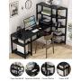 Tribesigns Modern Computer Desk with 5 Tier Storage Shelves, 67 inch Large Office Desk Study Writing Table Workstation with Corner Bookshelf and Tower Shelf for Home Office, Black