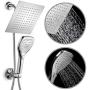 DreamSpa Ultra-Luxury 9'' Rainfall Shower Head/Handheld Combo. Convenient Push-Button Flow Control Button for easy one-handed operation. Switch flow settings with the same hand! Premium Chrome