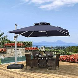 PURPLE LEAF 10ft Patio Umbrella Outdoor Square Umbrella Large Cantilever Umbrella Windproof Offset Umbrella Heavy Duty Sun Umbrella for Garden Deck Pool Patio, Navy Blue