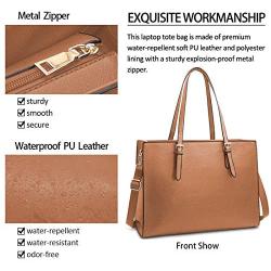 Laptop Bag for Women Waterproof Lightweight Leather 15.6 Inch Computer Tote Bag Business Office Briefcase Large Capacity Handbag Shoulder Bag Professional Office Work Bag Brown