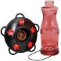 Juegoal Glass Hummingbird Feeders for Outdoors, 26 oz Wild Bird Feeder with 5 Feeding Ports, Metal Handle Hanging for Garden Tree Yard Outside Decoration, Red