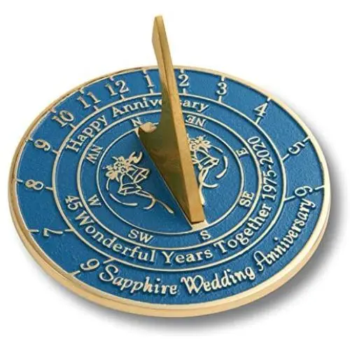 The Metal Foundry 45th Sapphire 2020 Wedding Anniversary Sundial Gift. Solid Recycled Brass Gift Idea is A Great Present for Him, Her, Parents, Grandparents Or Couple for 45 Years Marriage The Metal Foundry 45th Sapphire 2020 Wedding Anniversary Sundial Gift. Solid Recycled Brass Gift Idea is A Great Present for Him, Her, Parents, Grandparents Or Couple for 45 Years Marriage