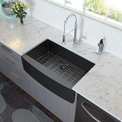 Lordear 33 inch Black Farmhouse Sink Gunmetal Black 16 Gauge Apron Front Deep Single Bowl Stainless Steel Kitchen Farm Sink