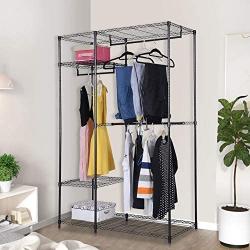 Heavy Duty Clothing Garment Rack Wire Shelving Closet Clothes Stand Rack Double Rod Wardrobe Metal Storage Rack Freestanding Cloth Armoire Organizer (1 Pack)