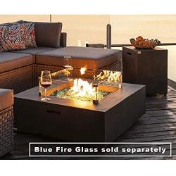 COSIEST 2-Piece Outdoor Propane Firepit Table Set, Gray Faux Stone 35 inches Square Fire Table w 50,000 BTU Stainless Steel Burner, Wind Guard, w Metal Lid 20 Gallon Hideway Tank for Garden, Porch