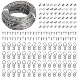 Picture Hanging Kit - 100 Feet Stainless Steel Hanging Wire, 60 Pcs D Ring Picture Hangers with Screws and 60 Pcs Aluminum Crimping Loop Sleeve for Hanging Paintings Photos