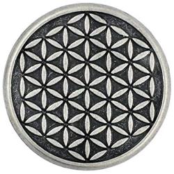 Bezelry 10 Pieces Flower of Life Carving Metal Shank Buttons. 25mm (1 inch) (Antique Silver)