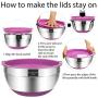 Mixing Bowls with Airtight Lids, 6 piece Stainless Steel Metal Bowls by Umite Chef, Colorful Non-Slip Bottoms Size 7, 3.5, 2.5, 2.0,1.5, 1QT, Great for Mixing & Serving
