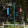Kingsyard Colorful Bird Feeders House for Outside Hanging Weatherproof Carden Country Backyard Bird House Small Metal 0.8lb Bird Seed Capacity for Finch Cardinal NOT Squirrel Proof, Easy Cleaning
