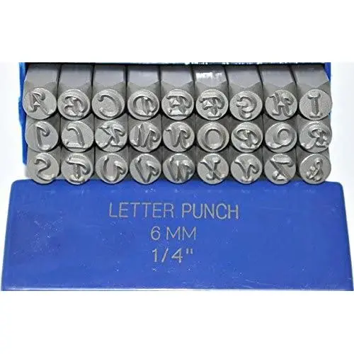Supply Guy 6mm Elegant/Corsiva Font Alphabet Punch Metal Letter Jewelry Stamp Set, 27 Pieces Including “&”, Available in Uppercase Set Only Supply Guy 6mm Elegant/Corsiva Font Alphabet Punch Metal Letter Jewelry Stamp Set, 27 Pieces Including “&”, Available in Uppercase Set Only