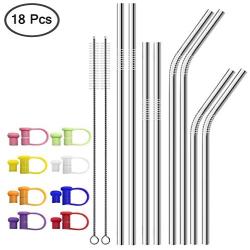 8 pcs Stainless Steel Straws with 8 Dust-proof Cover, SENHAI Bent + Straight Metal Drink Straw with Silicone Silencers Cap & 2 Brushes for 30 20 Ounce YETI Rambler Cup RTIC Ozark Trail