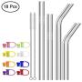 8 pcs Stainless Steel Straws with 8 Dust-proof Cover, SENHAI Bent + Straight Metal Drink Straw with Silicone Silencers Cap & 2 Brushes for 30 20 Ounce YETI Rambler Cup RTIC Ozark Trail