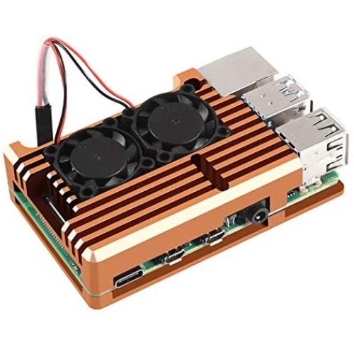 DORHEA for Raspberry Pi 4 B Metal Case, Armor Case with Dual Cooling Fan Aluminium Alloy, Radiation and Rust Protection for Raspberry Pi 4 B (Gold) DORHEA for Raspberry Pi 4 B Metal Case, Armor Case with Dual Cooling Fan Aluminium Alloy, Radiation and Rust Protection for Raspberry Pi 4 B (Gold)