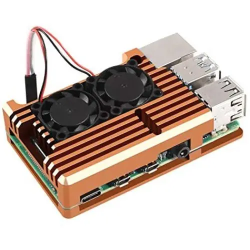 DORHEA for Raspberry Pi 4 B Metal Case, Armor Case with Dual Cooling Fan Aluminium Alloy, Radiation and Rust Protection for Raspberry Pi 4 B (Gold)