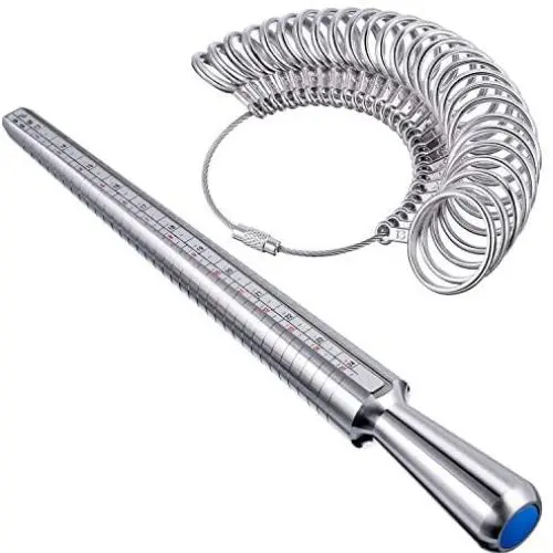 Mudder Aluminum Ring Mandrel Sizer Finger Sizing Measuring Stick - Size 1-13, with Ring Sizer Gauge Set of 27 Pcs Mudder Aluminum Ring Mandrel Sizer Finger Sizing Measuring Stick - Size 1-13, with Ring Sizer Gauge Set of 27 Pcs