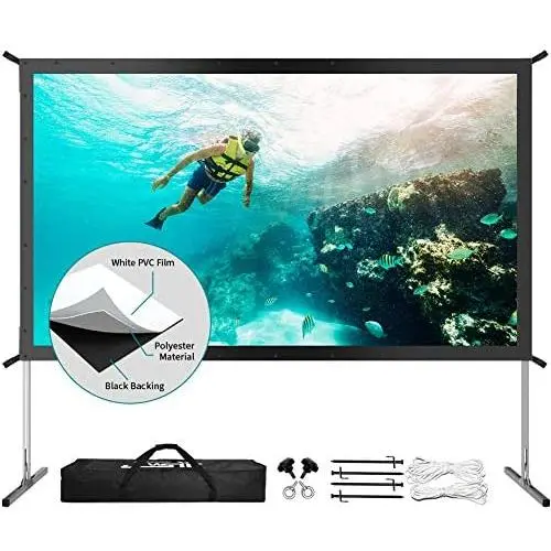 Projector Screen with Stand, Upgraded 3 Layers 120 inch 4K HD 16:9 Outdoor/Indoor Portable Front Projection Screen, Foldable Projection Screen with Carry Bag for Home Theater Backyard Movie