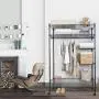 JS HOME Heavy Duty Garment Rack, Free-Standing Rolling Clothes Rack with Fitted Beidge Non-Woven Cover, Extra Large Wardrobe Storage Rack/Organizer