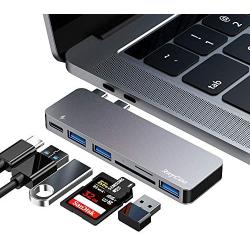 USB C Hub, 6 in 1 Aluminum Type C Hub Adapter, MacBook Pro 2020 Accessories with 3 USB 3.0 Ports, TF/SD Card Reader, USB-C Power Delivery for MacBook Pro 13″ and 15″ 2016-2019, MacBook Air 2018 2019