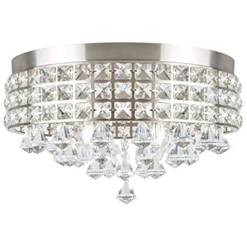 Kira Home Gemma 15'' Modern Chic 4-Light Crystal Flush Mount Chandelier + Round Metal Shade, Dimmable, Brushed Nickel Finish
