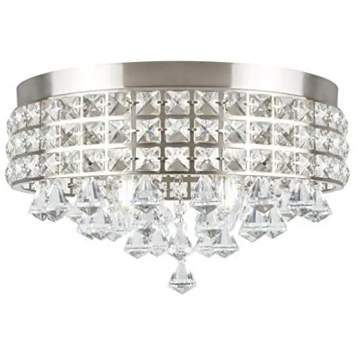 Kira Home Gemma 15'' Modern Chic 4-Light Crystal Flush Mount Chandelier + Round Metal Shade, Dimmable, Brushed Nickel Finish Kira Home Gemma 15'' Modern Chic 4-Light Crystal Flush Mount Chandelier + Round Metal Shade, Dimmable, Brushed Nickel Finish