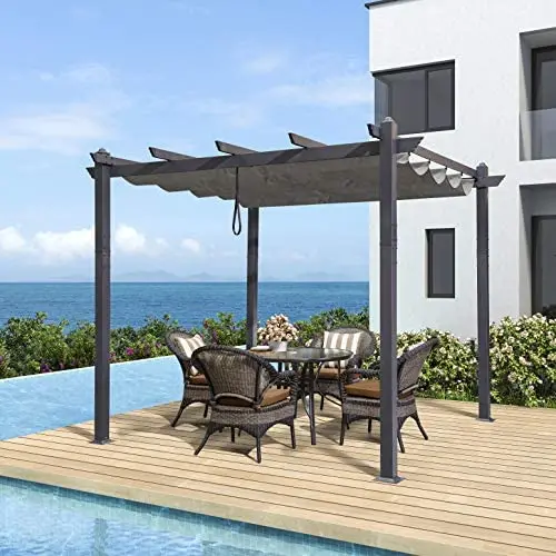 PURPLE LEAF 10 X 10 Aluminum Outdoor Retractable Canopy Pergola Deck Garden Grape Trellis Pergola Patio Gazebo, Gray PURPLE LEAF 10 X 10 Aluminum Outdoor Retractable Canopy Pergola Deck Garden Grape Trellis Pergola Patio Gazebo, Gray
